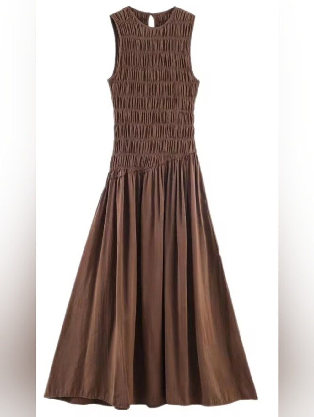 Zara Brown Smocked Bodice Maxi Dress Small NO TAGS SIZE OR OTHERWISE